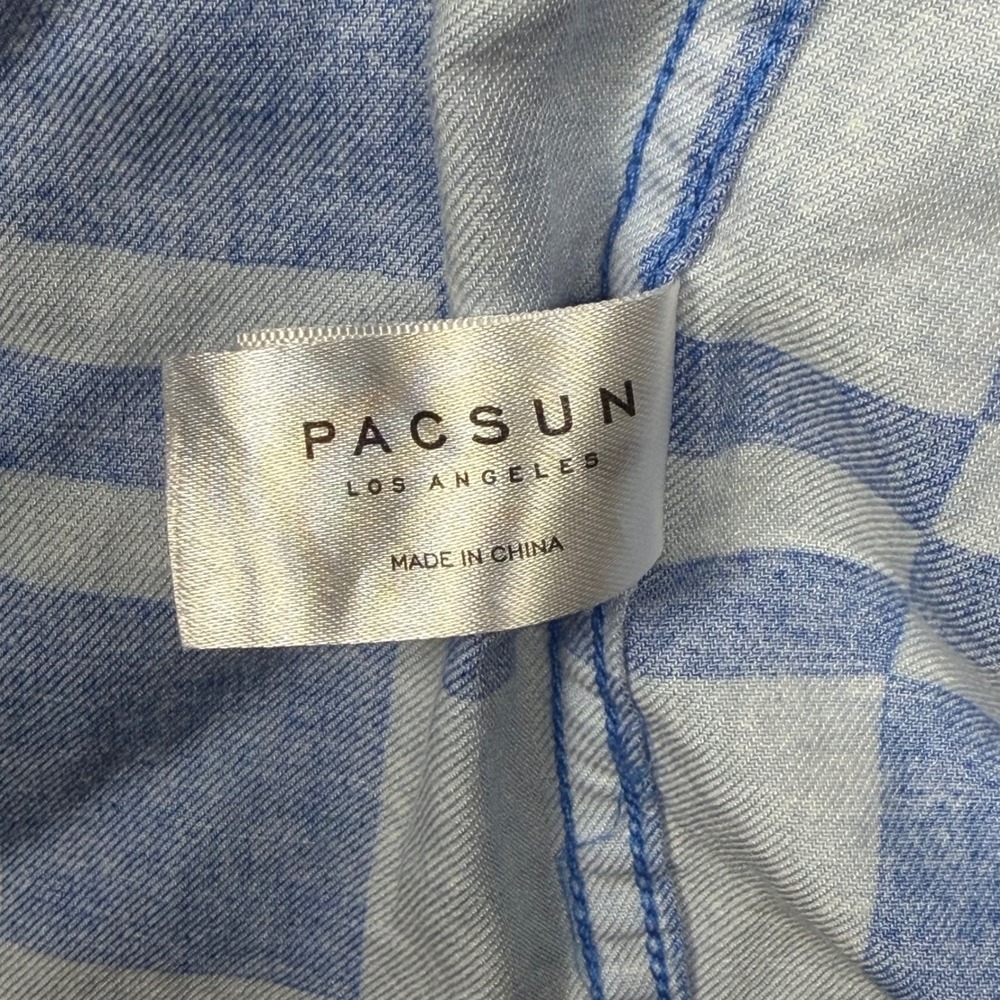 PacSun Mens Blue Checkered Pacific Sunwear Surf Shop Graphic Button Down Shirt S - Picture 8 of 8